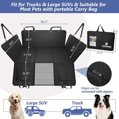 Back Seat Extender for Dogs - Large Space, Hard Bottom Holds 400Lbs, Sturdy Pet Seat Cover for Trucks, Waterproof Backseat Dog Hammock