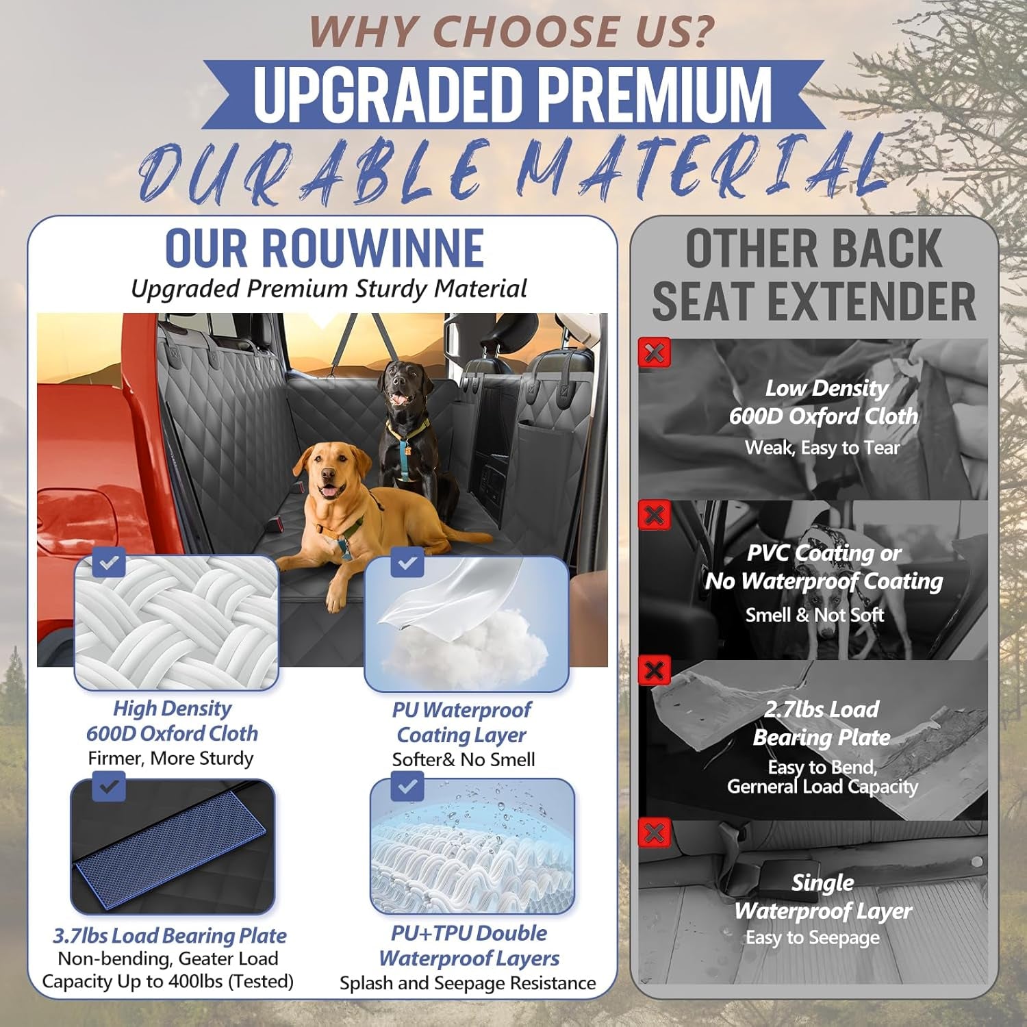 Back Seat Extender for Dogs - Large Space, Hard Bottom Holds 400Lbs, Sturdy Pet Seat Cover for Trucks, Waterproof Backseat Dog Hammock