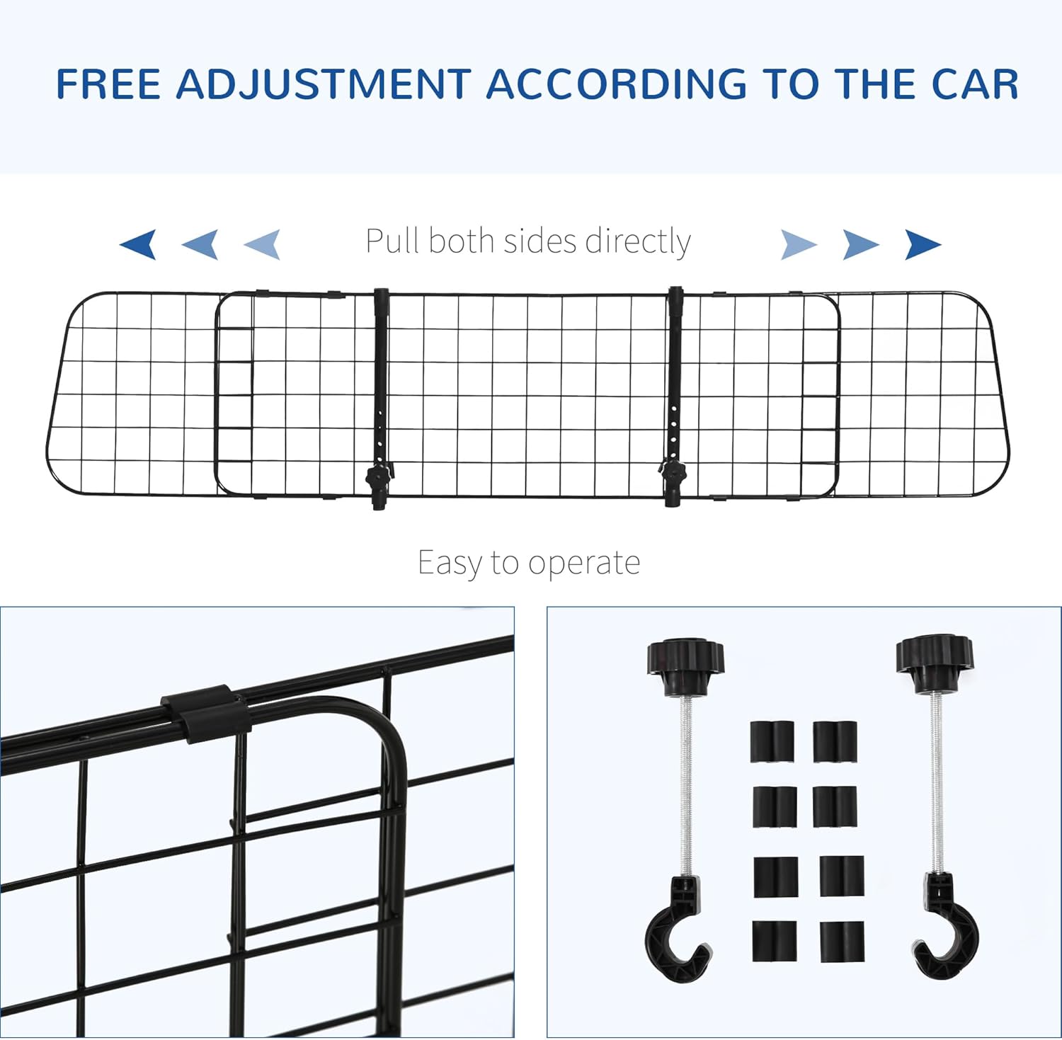 Heavy Duty Pet Dog Car Barrier Adjustable Ventilated Mesh Wire Guard Auto Vehicle Fence Protector Suvs Black 91-152 Cm