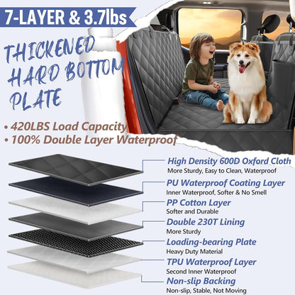 Back Seat Extender for Dogs - Large Space, Hard Bottom Holds 400Lbs, Sturdy Pet Seat Cover for Trucks, Waterproof Backseat Dog Hammock