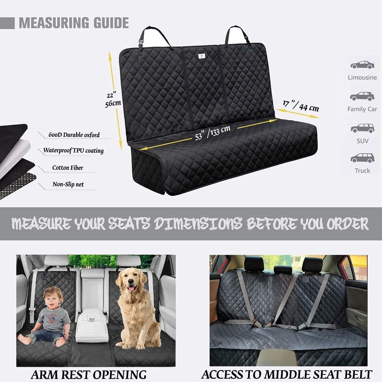 Premium Universal Waterproof Dog Car Seat Cover – Scratch-Proof, Non-Slip Back Seat Protector for Pets & Upholstery